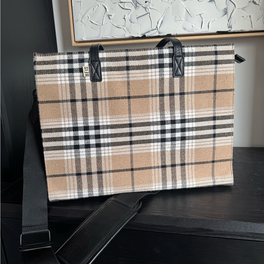 BEIS Tan and Black Plaid Messenger Bag - Picture 2 of 5